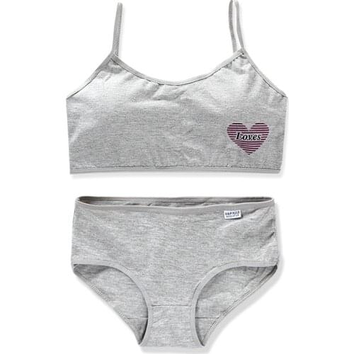 Solid Color Cotton Teen Bra Girl Vest For 8-18 Years Adolescente Kids Underwear Training With Chest Pad Cute Underwear Set