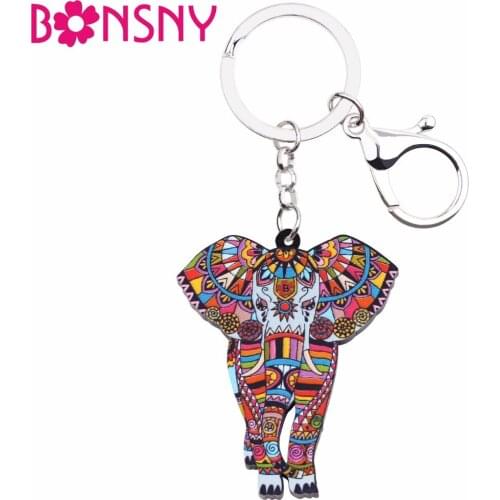 Bonsny Acrylic Jungle Elephant Jewelry Key Chains Keyrings For Women Girl Bag Driving Car Key Handbag Wallet Charms New Keychain