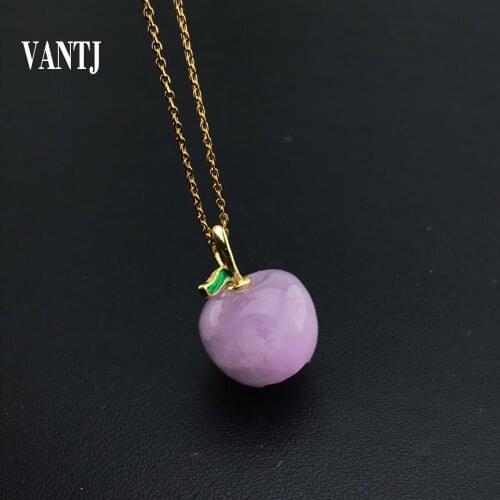 VANTJ Natural Kunzite Pendant Sterling 925 Silver Elegant Necklace for Women Lady Jewelry Wedding Party Gift