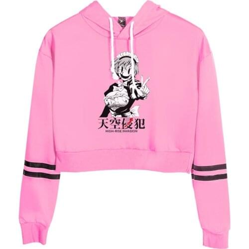 High-Rise Invasion Hoodie Dew Navel Short Pullover Anime Long Sleeve Hoodie Everyday Leisure Print Streetwear Womens Sweatshirt