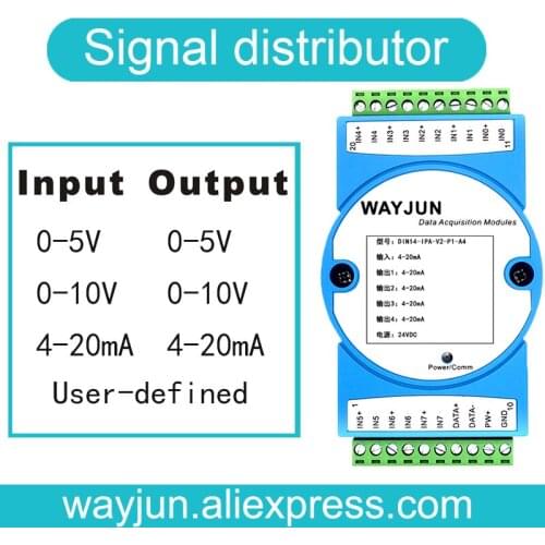 WAYJUN DIN 14 series 0-5V to 4-20ma one-in-four analog signal Isolator / transmitter 0-10V(current / voltage)