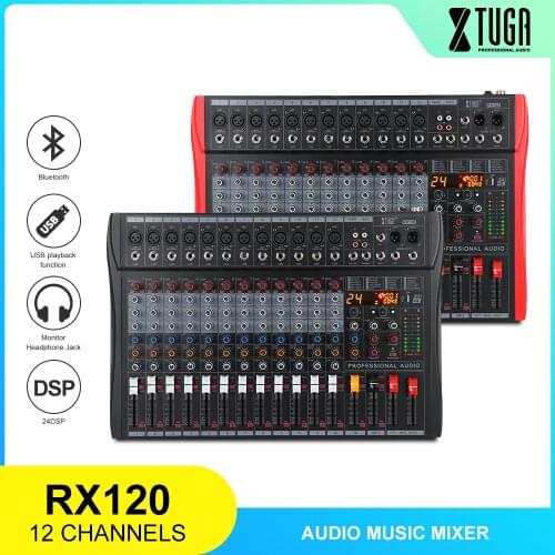 XTUGA 12 Channels Mic Line Audio Mixer Mixing Console Built-in 24-bit DSP Digital Effect with Recording and Monitor Function
