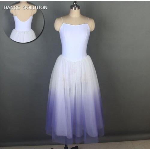White spandex leotard bodice with long ombre purple tutu for girls and women ballet dancing performance costume tutu dress 19335