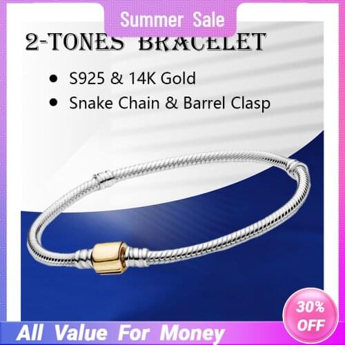 Signature Barrel Clasp Snake Chain Charm Bracelets For Women Real 14K Gold Sterling Silver 925 Original Wrist Fine Jewelry 2021