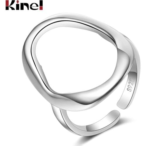 Kinel Hot Irregular Hollow Out Ellipse 925 Sterling Silver Rings for women Resizable Handmade Ring 925 Silver Jewelry