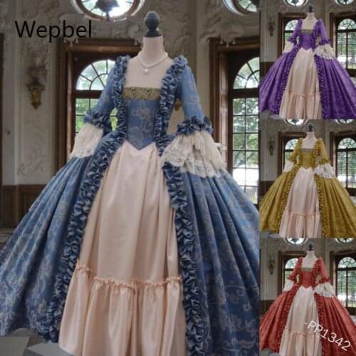 WEPBEL Women Palace Twisted Lace Dress Medieval Vintage Victorian Dresses High Waist Flare Sleeve Palace Dress Vestido