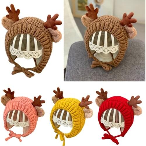 Infant Baby Knit Beanie Hat Cute Christmas Reindeer Antlers Earflap Cap Warmer XXFE