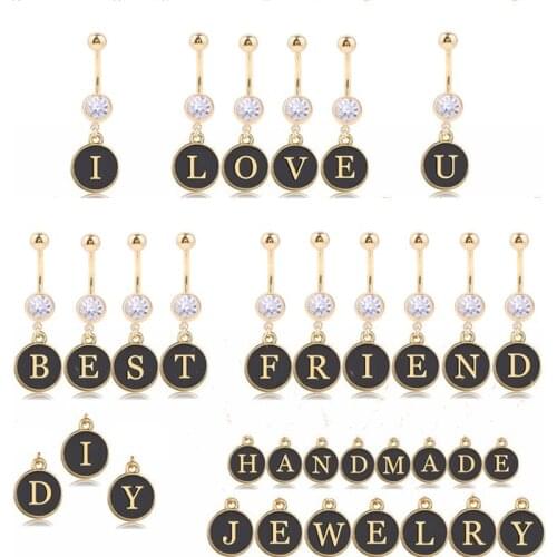 1PC Dangle Rings Black White Letter Belly Bar Fashion Women Body Piercing Jewelry Belly Button Rings 14G 316L Surgical Steel