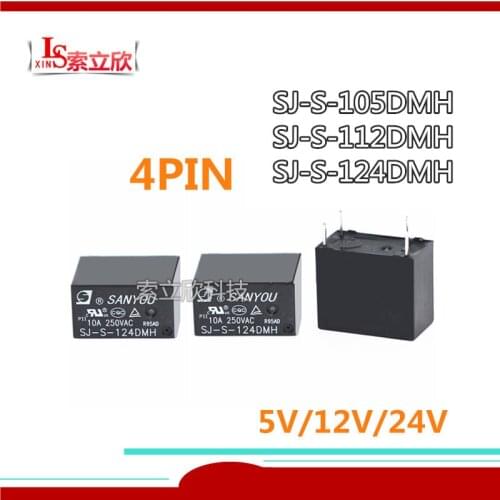 10PCS 100%Original NEW Power Relays SJ-S-105DMH SJ-S-112DMH SJ-S-124DMH SJ S 105DMH SJS105MH 5VDC 12V 24V 10A 250V 4PIN NO