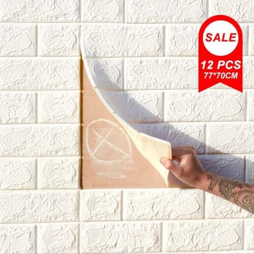 12 Pcs 3D Wall Stickers Imitation Brick Wallpapers Anti-Collision Sponge Wall Sticker Mural Bedroom Decorative