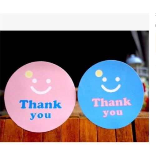 120pcs Blue Smile Thank You Sealing Special-shaped Sticker DIY Hand Gift Bag Sealing Kawaii Baking Decoration Adhesive Tape