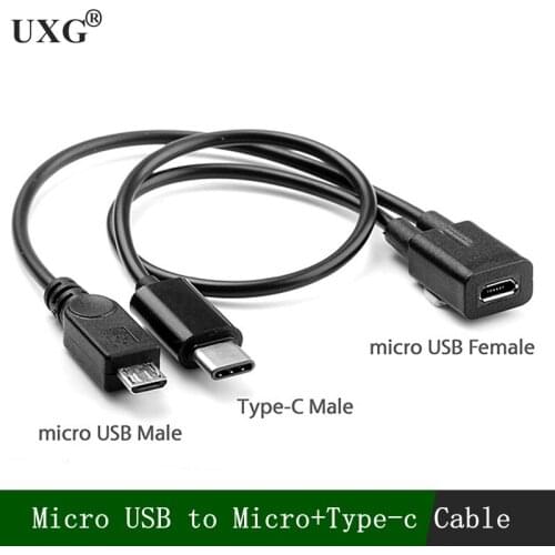 2 in 1 Micro USB Female to USB-C Type C USB 3.1 type-c & Micro USB Male Splitter Extension Charge charging charger Y Cable