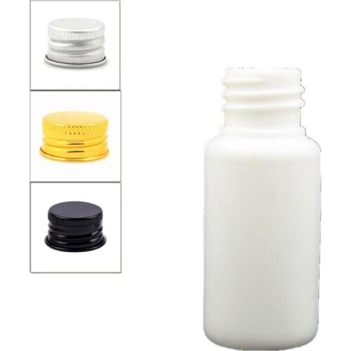 20ml empty Plastic Bottles, white PE bottle with Lined Aluminum Silver/gold Lid cap X10
