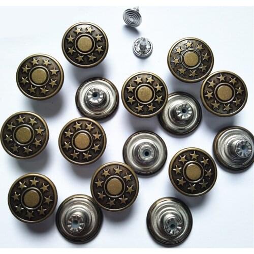 20pcs Button + screw Metal five-pointed star jeans button copper bib button 17mm
