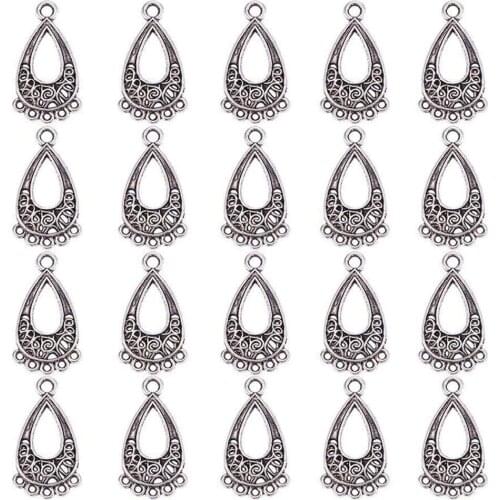 20pcs Tibetan Style Drop Shape Antique Silver Color Chandelier Component Links for Necklace Earrings DIY Jewelry Making