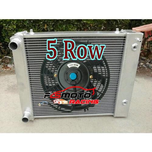 5 ROW Aluminum Radiator + Fan For Land Rover Defender & Discovery Series I 300TDI 2.5L 90/110 AT BTP2275 300 TDI