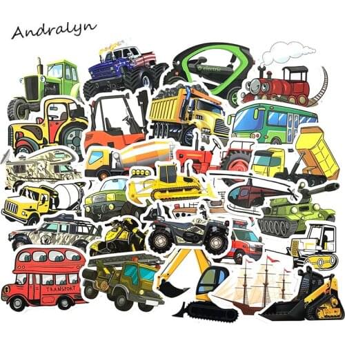 50 Pcs/Set Engineering Vehicle Car Stickers Bus Truck For Luggage Laptop Refrigerator Skate Ski Motorcycle Car For kids Stickers