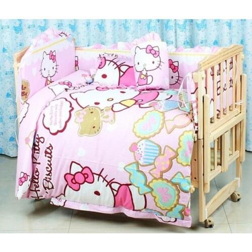 Promotion! 7pcs Cartoon Bedding Sets,Good Quality Baby Bedding Set for Girls,Crib Bedding (bumper+duvet+matress+pillow)