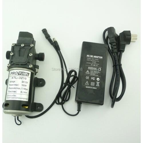 Automatic pressure switch 100w 100psi 8L/Min small electric diaphragm High Pressure dc 12v sprayer pump with power adaptor
