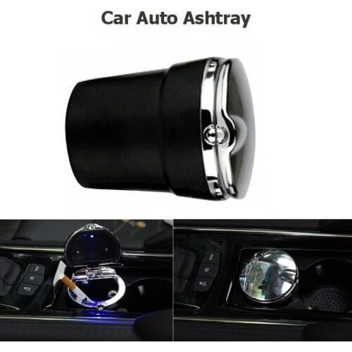 Car LED Smokeless Stand Cylinder Auto Travel Cigarette Ash Cup Holder Ashtray Universial Black