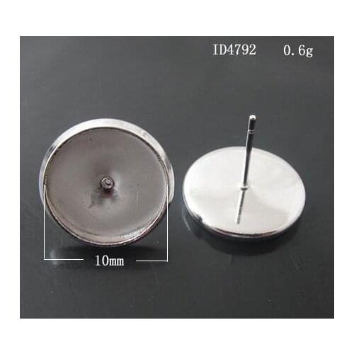Free shipping!!! 500pcs silver plated Cabochon Settings Earring Post /pad 10mm,earrings base,Earrings Stud
