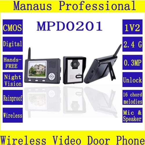 Wireless Video Intercom System Color Video Door Phone Two 3.5 Inch Display Screens+One Outdoor Waterproof Security Camera D201b