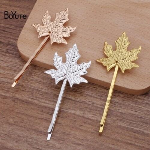 BoYuTe Custom Made (200 Pieces/Lot) 32MM Maple Leaf Hairpins Handmade Diy Women Hair Accessories Materials