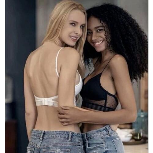 Sexy Backless Bra Lace Deep U Low Back Bralette Thin Cup Brassiere Halter Soft Seamless Elastic Underwear Tank Tops