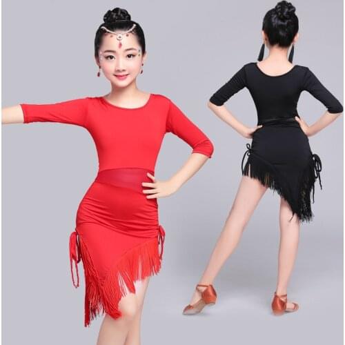 Songyuexia Mid Long Sleeve Lace Mesh Mordern Ballroom Dancing Dresses For Kids Sexy Salsa Tango Skirt Children Latin Dance Dress