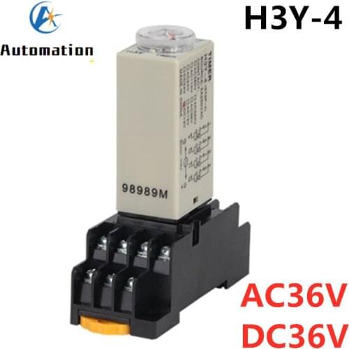 H3Y-4 Power-on Delay Rotary Knob 1S/5S/10S/30S/60S/3M/5M/10M/30M Timer Time Relay AC/DC 36V 14 Pin with Base PYF14A