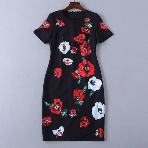 And American womens European dress 2021 spring new style With short sleeves Round collar Floral print fashion dress