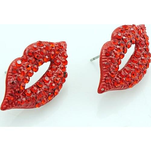 JINGLANG Classic Fashion Stud Earrings Sexy Red Full Rhinestone Mouth Earrings For Women Jewelry Gift Free Shipping