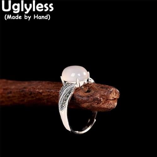 Uglyless Real Thai Silver Marcasite Rings for Women Natural Chalcedony Rings Real 925 Sterling Silver Jewelry Gemstones Rings