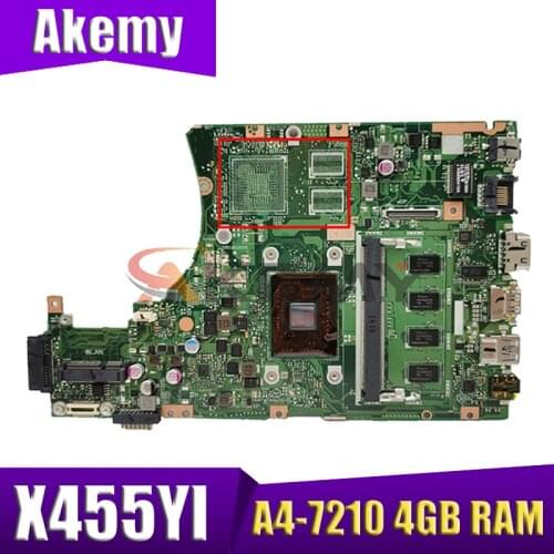 X455YI motherboard with A4-7210 CPU 4GB RAM For Asus X455YI X455Y X455DG X455D laptop motherboard X455YI mainboard test 100% ok