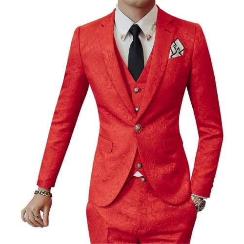 2020 Pure Color mens 3-piece set suit Blazer Jacket + Vest + Pants Blue Black Red size S M L XL XXL
