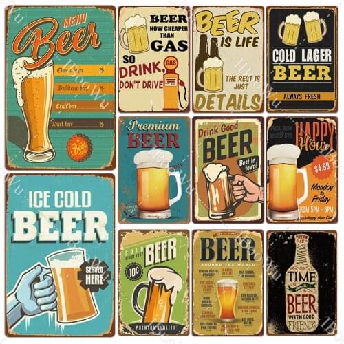 Plaque Vintage Beer Metal Plate Pub Tin Sign Wall Decor for Bar Club Retro Posters 20x30cm