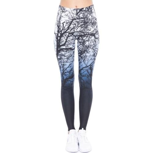 New Design Women Legging Trees Printing Blue Fitness Leggings Fashion High Waist Woman Pants