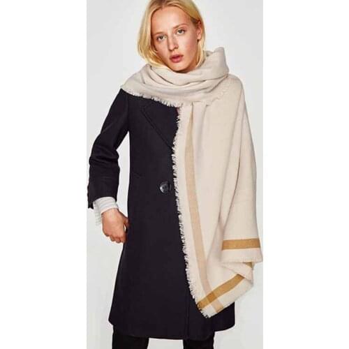 Original Brand Blanket Scarf Women Beige Color Stripe Cashmere Scarves Female Winter Thick Warm Shaw Wraps Bufanda