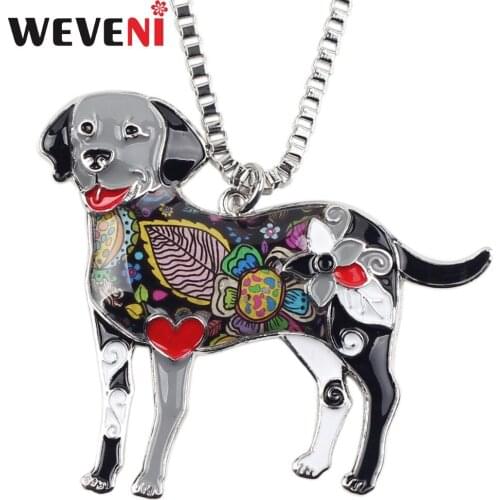 WEVENI Statement Enamel Alloy Labrador Dog Necklace Pendants Chain Collar Fashion Cute Animal Jewelry For Women Girls Pet Lovers