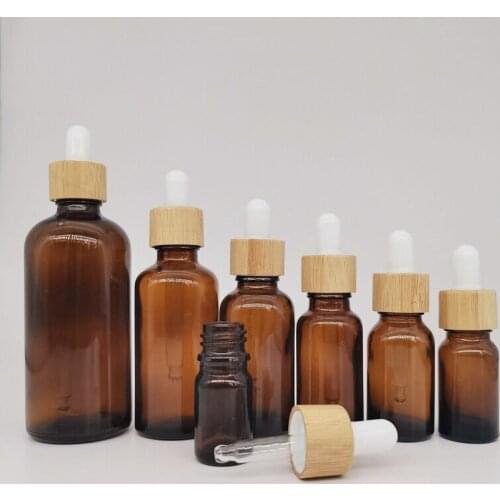 300pcs Wood Plastic Cap Refill Dropper Amber Glass Bottle Essence Massage Plant oil Serum Aromatherapy Liquid Pipette Skincare
