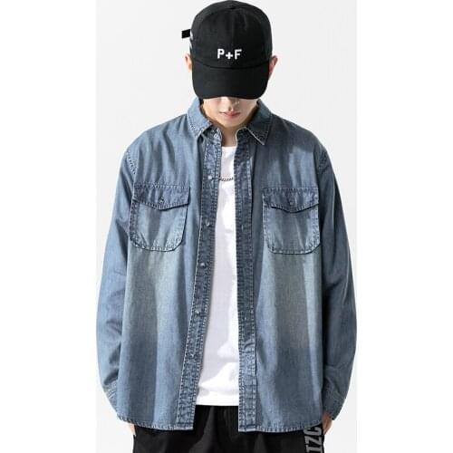 Spring Autumn Men Denim Long Sleeved Shirt Fashion Casual Shirt 100% Cotton Comfortable Breathable Male Clothing Size M-4XL