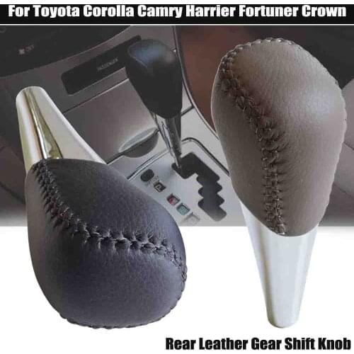 Gray/Black Real Leather Automatic Gear Shift Knob Lever HandBall For Toyota Corolla Camry HARRIER FORTUNER CROWN Land Cruiser