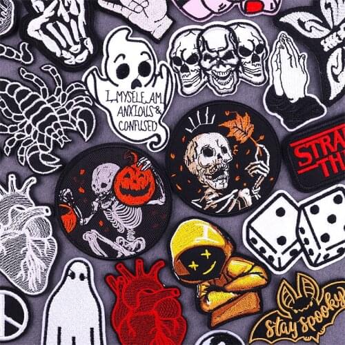 Punk Cartoon Anime Appliques Clothing Thermoadhesive Patches Iron On Embroidered For Clothes Heart Rock Ghost Patches For Cloth