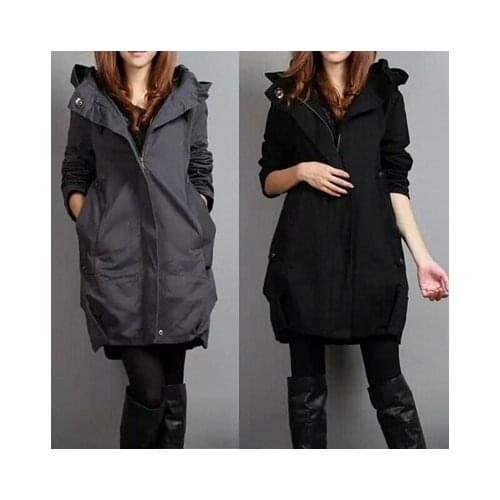 Women Stylish Style Hoodie Long Sleeve Winter casual Trench Coat 5 Color large size