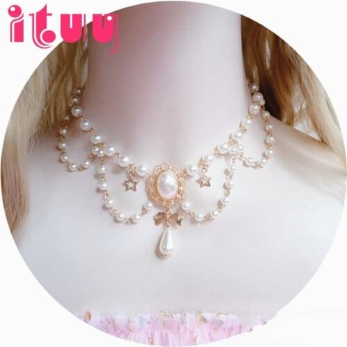Vintage Gothic Baroque Style Lolita Stars Pearl Necklace Clavicle Chain Wedding Necklace Accessories