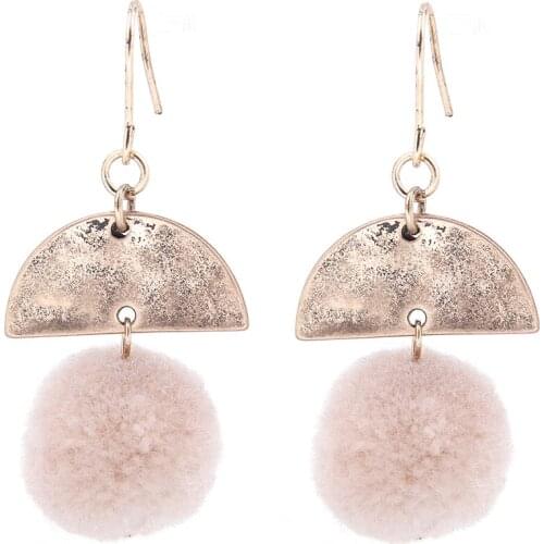 Lureme Vintage Antique Gold Handcraft Half Moon with Pom Pom Drop Dangle Earrings for Women Girl Best Gift (er005459)