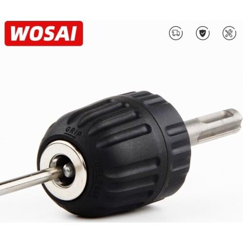 WOSAI Keyless Adapter Impact Driver 0.8-10mm Hex Shank Adapter Clamping Range Driver Tool Thread 3/8" 24UNF Hex Shank Adapte