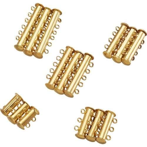 PandaHall 1Set 15x10mm Brass Slide Lock Clasps Jewelry Making Findings Components Golden Hole: 1mm