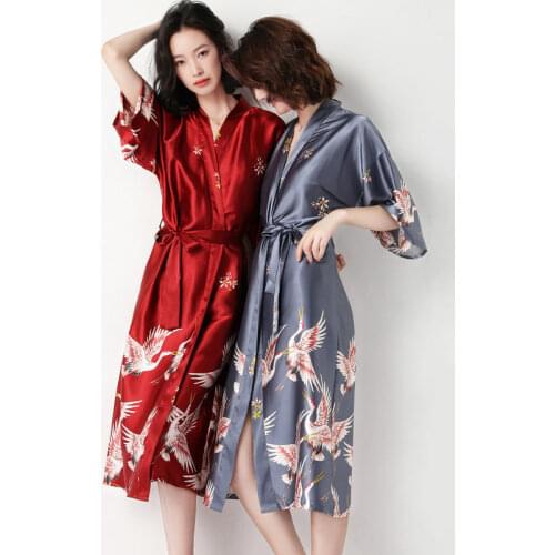 Women Robe Set Suspender Nightgown Two-piece Kimono Pyjamas Imitate Real Silk Satin Home Wear Nightwear Patchwork Kimono Pyjamas
