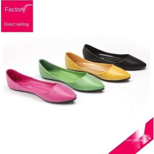 Womens shoes soft leather soft bottom candy color flat shoes womens plain pumps